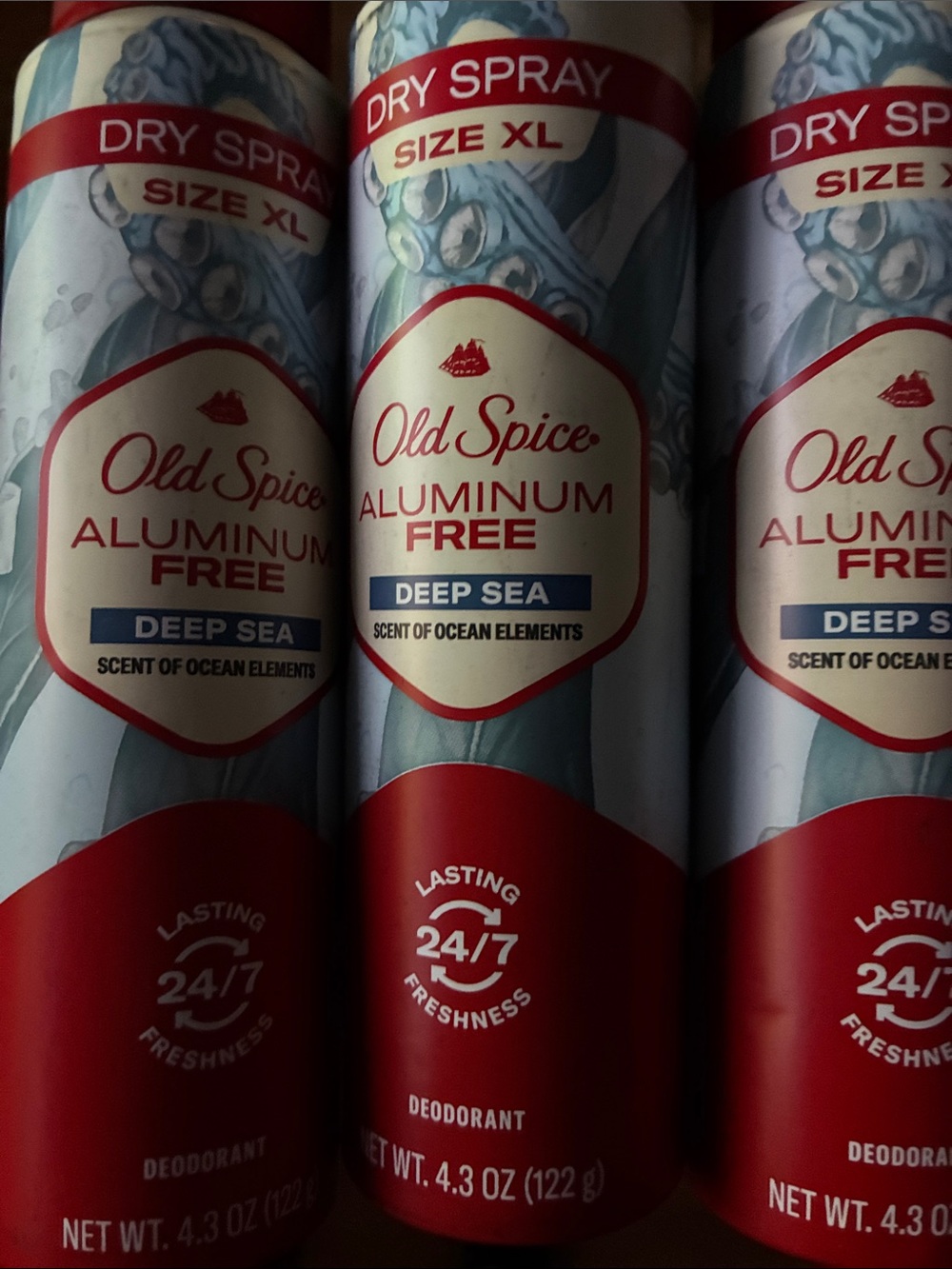 3 Old Spice Aluminum Free Dry Spray Deodorant - Deep Sea (Red & Light Blue)